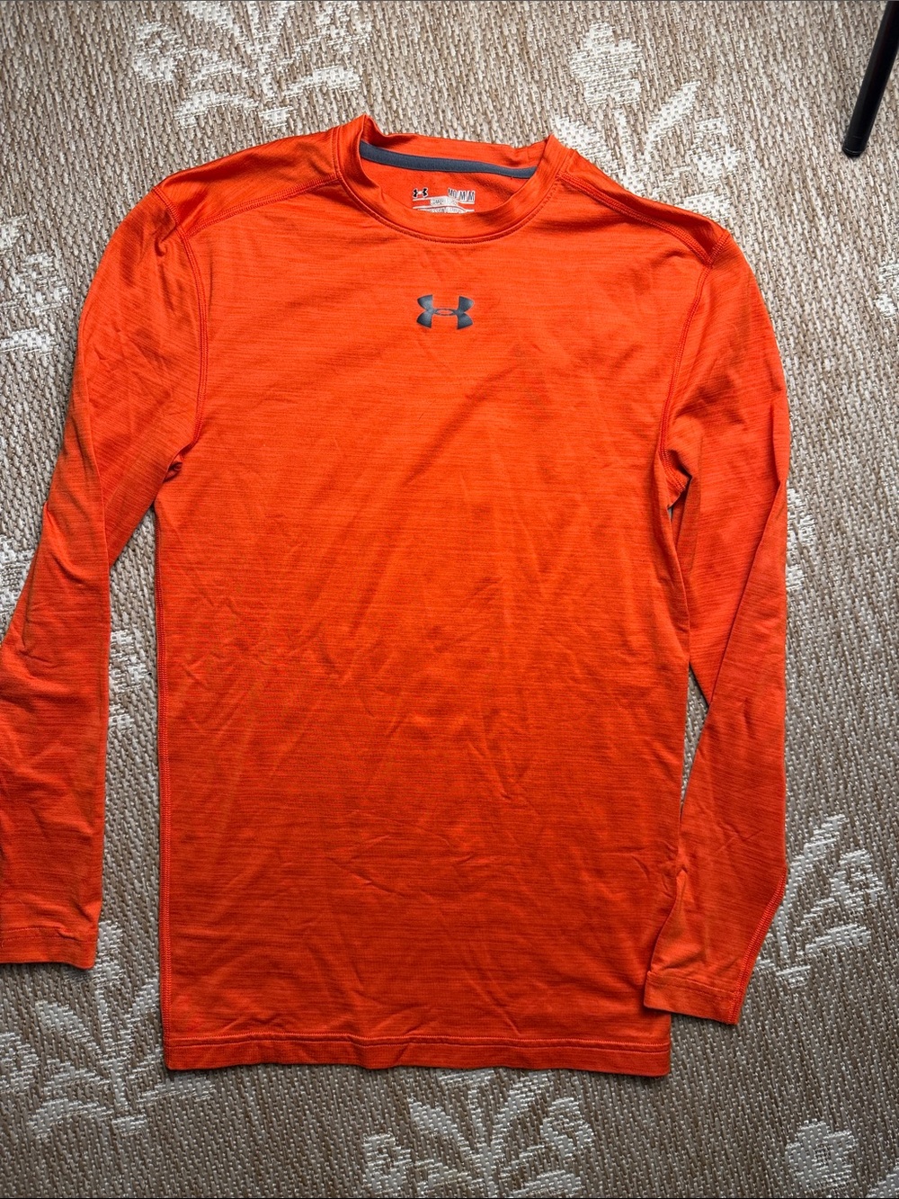 Under Armour kids Long Sleeve Performance Tee — Bright Orange with Gray Logo